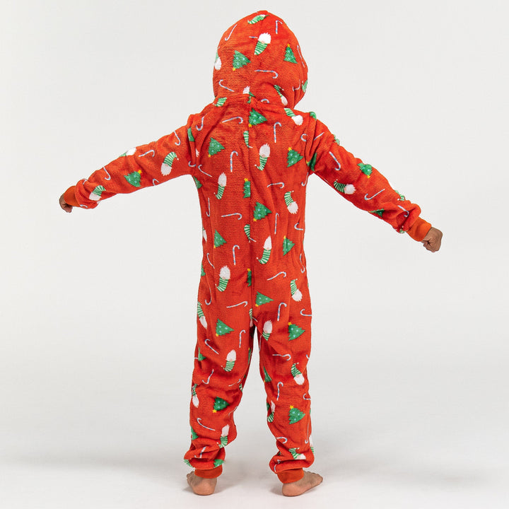 Fleece Onesie for Barn - Rød Juletrykk 05