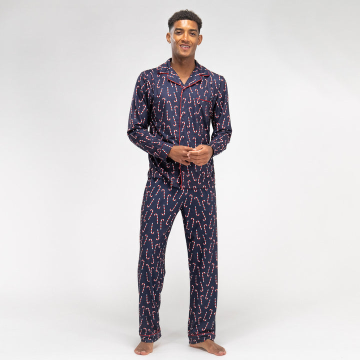 Herrepyjamas - Candy Cane Stripe Marineblå 01