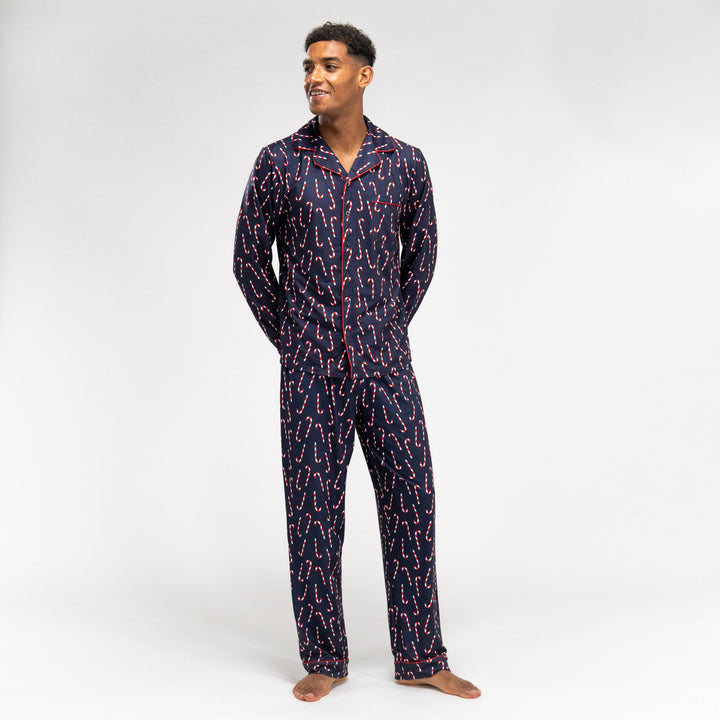 Herrepyjamas - Candy Cane Stripe Marineblå 02