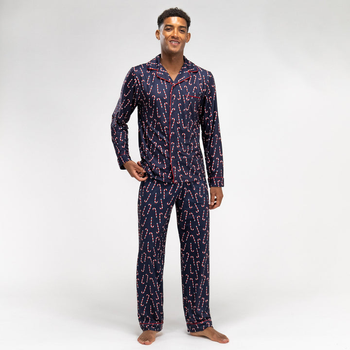 Herrepyjamas - Candy Cane Stripe Marineblå 03
