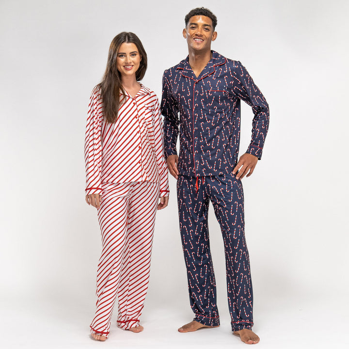 Herrepyjamas - Candy Cane Stripe Marineblå 05
