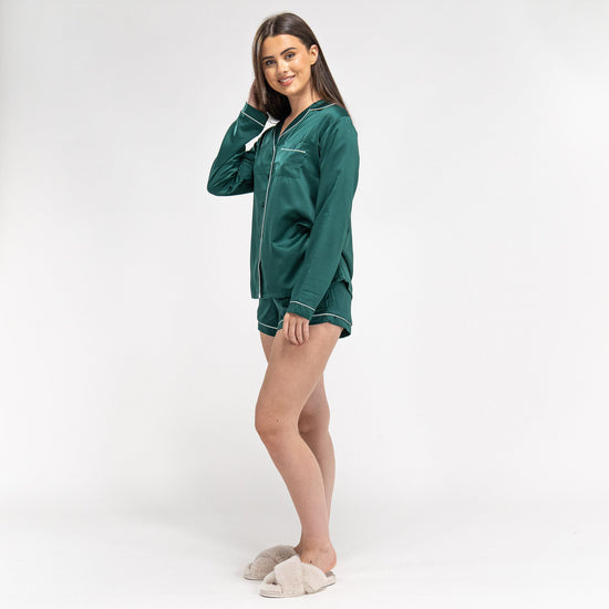 Kort Pyjamas i Sateng for Kvinner - Grønn 02