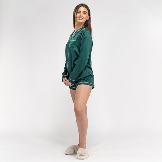 Kort Pyjamas i Sateng for Kvinner - Grønn 04