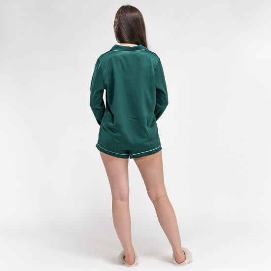 Kort Pyjamas i Sateng for Kvinner - Grønn 06