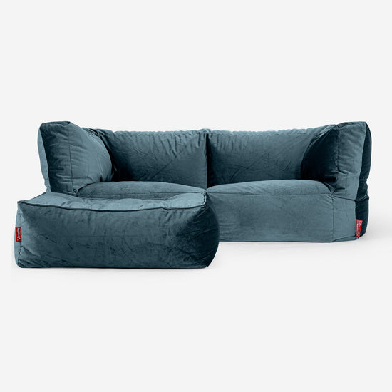 Albert 2-seter Saccosekk Sofa - Fløyel Mørketurkis 02