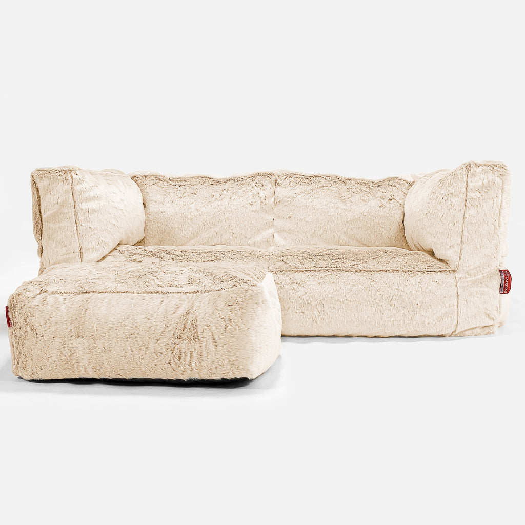 Albert 2-seter Saccosekk Sofa - Kanin-fuskepels Hvit 02