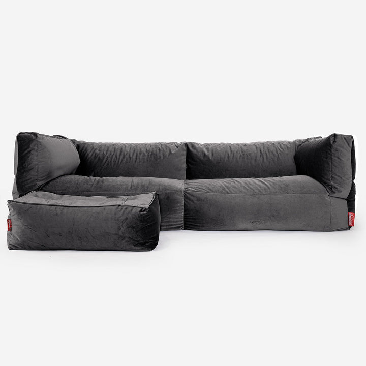 Albert 3-seter Saccosekk Sofa - Fløyel Grafitt 02