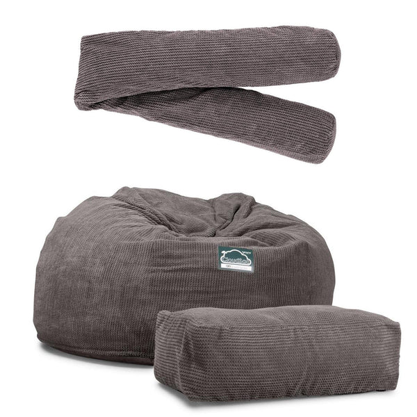 CloudSac 1010 XXL Gigant Memory Foam Saccosekk Sofa - Pom-pom Koksgrå Fabric Close-up Image