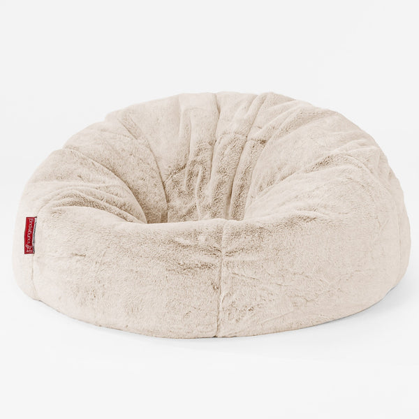 CloudSac 200 Barn Memory Foam Stor Sakkosekk 2-12 år - Kanin-fuskepels Hvit