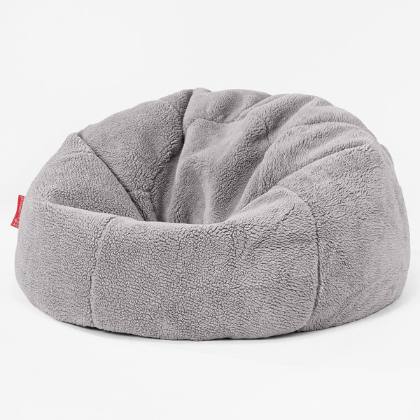CloudSac 200 Barn Memory Foam Stor Sakkosekk 2-12 år - Teddy-fuskepels Mellomgrå