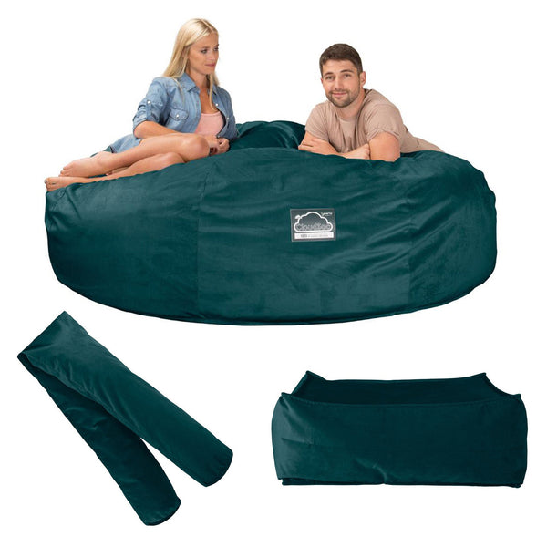 CloudSac 3000 XXL Gigant Dobbel Memory Foam Saccosekk Sofa - Fløyel Mørketurkis Fabric Close-up Image