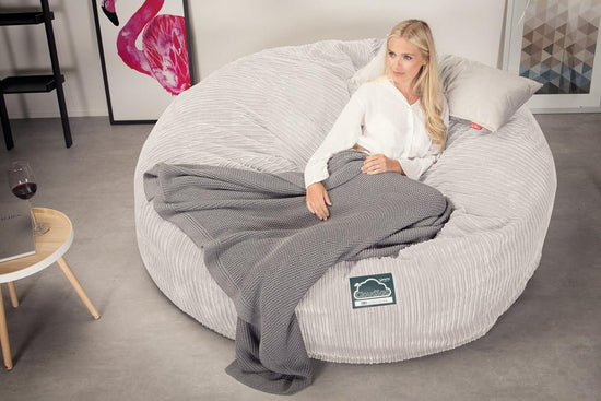 CloudSac 3000 XXL Gigant Dobbel Memory Foam Saccosekk Sofa - Kordfløyel Elfenben 04