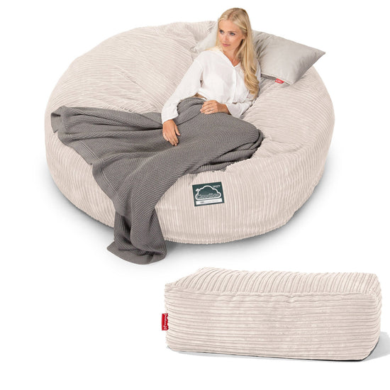 CloudSac 3000 XXL Gigant Dobbel Memory Foam Saccosekk Sofa - Kordfløyel Elfenben 05