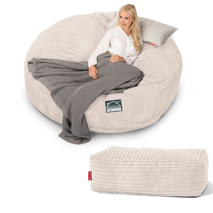 CloudSac 3000 XXL Gigant Dobbel Memory Foam Saccosekk Sofa - Kordfløyel Elfenben 05
