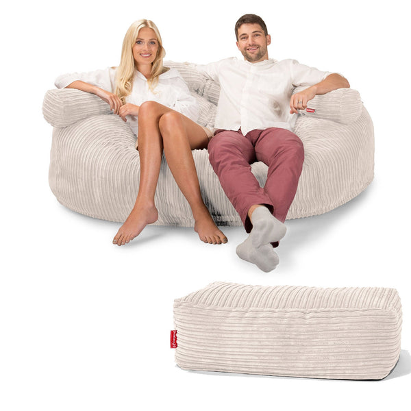 CloudSac 3000 XXL Gigant Dobbel Memory Foam Saccosekk Sofa - Kordfløyel Elfenben Fabric Close-up Image