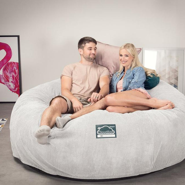 CloudSac 3000 XXL Gigant Dobbel Memory Foam Saccosekk Sofa - Pom-pom Elfenben