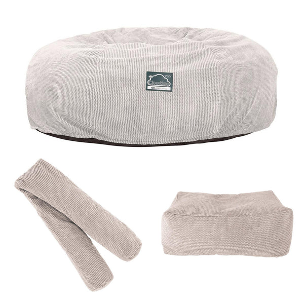 CloudSac 3000 XXL Gigant Dobbel Memory Foam Saccosekk Sofa - Pom-pom Elfenben Fabric Close-up Image