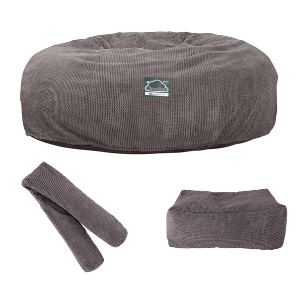 CloudSac 3000 XXL Gigant Dobbel Memory Foam Saccosekk Sofa - Pom-pom Koksgrå Fabric Close-up Image