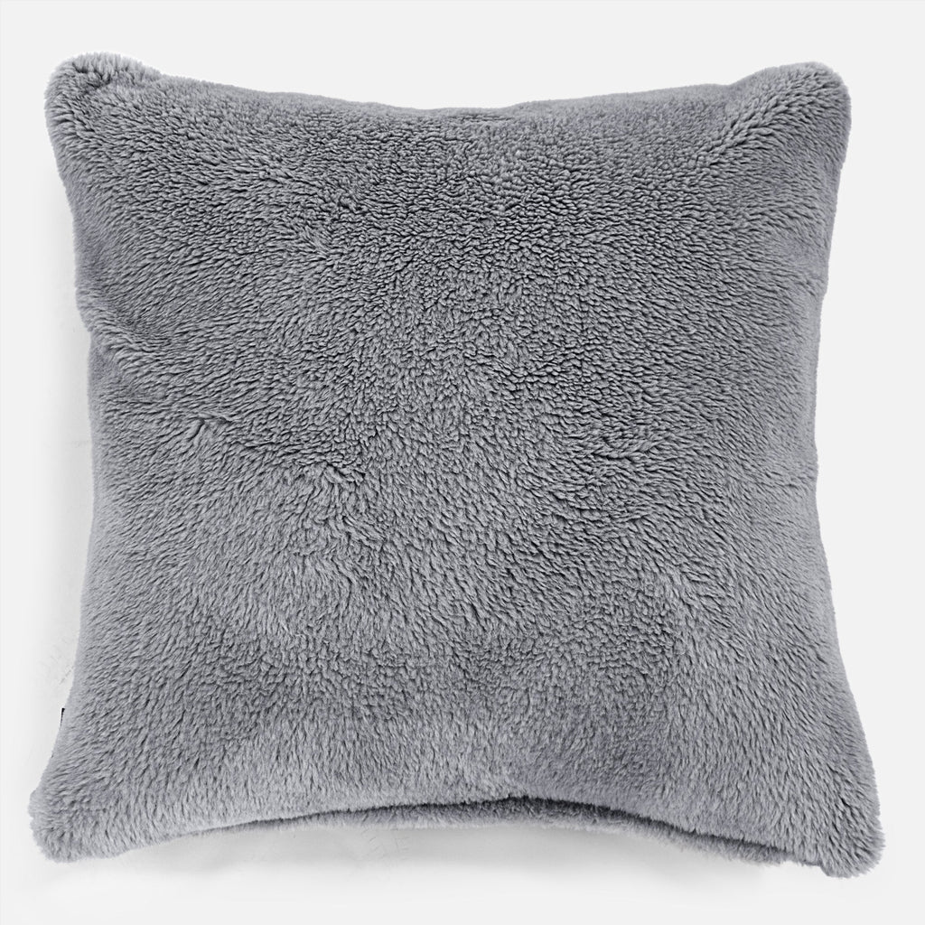 Ekstra Stor Putetrekk 70 x 70cm - Teddy-fuskepels Mørkegrå 01