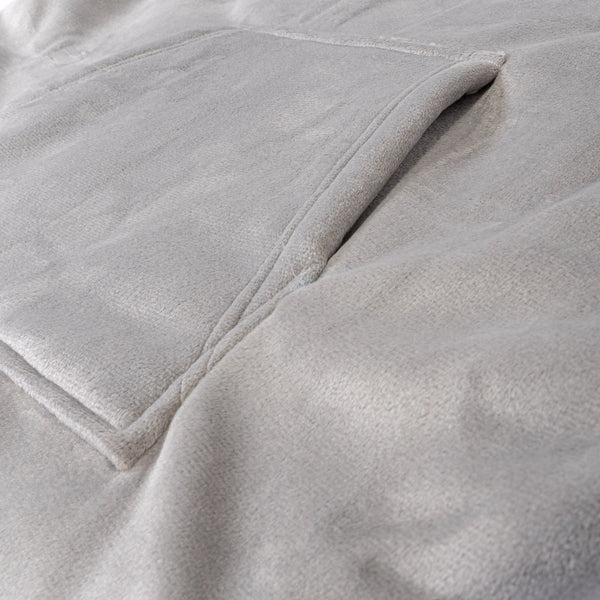 Ekstra Stort Hettegenserpledd for Voksne - Minky Grå Fabric Close-up Image