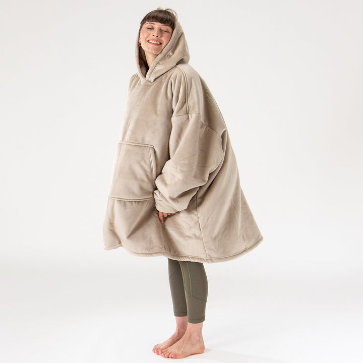 Ekstra Stort Hettegenserpledd for Voksne - Minky Krem / Mink 03