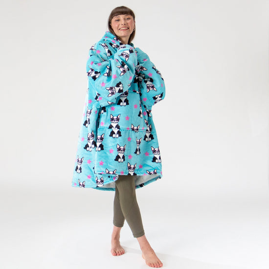 Ekstra Stort Hettegenserpledd for Voksne - Minky Mops 04