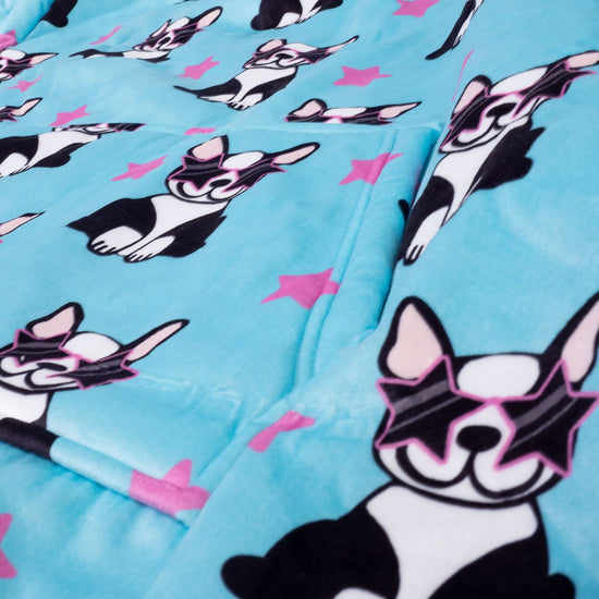 Ekstra Stort Hettegenserpledd for Voksne - Minky Mops 05