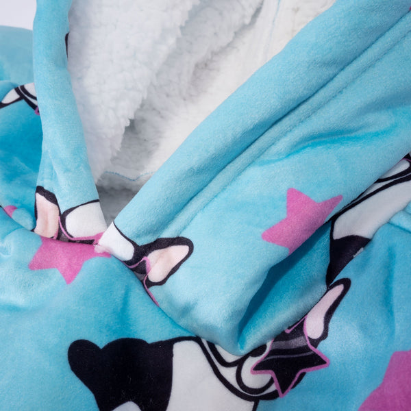 Ekstra Stort Hettegenserpledd for Voksne - Minky Mops Fabric Close-up Image