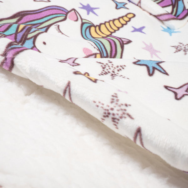 Ekstra Stort Hettegenserpledd for Barn - Minky Enhjørning Fabric Close-up Image