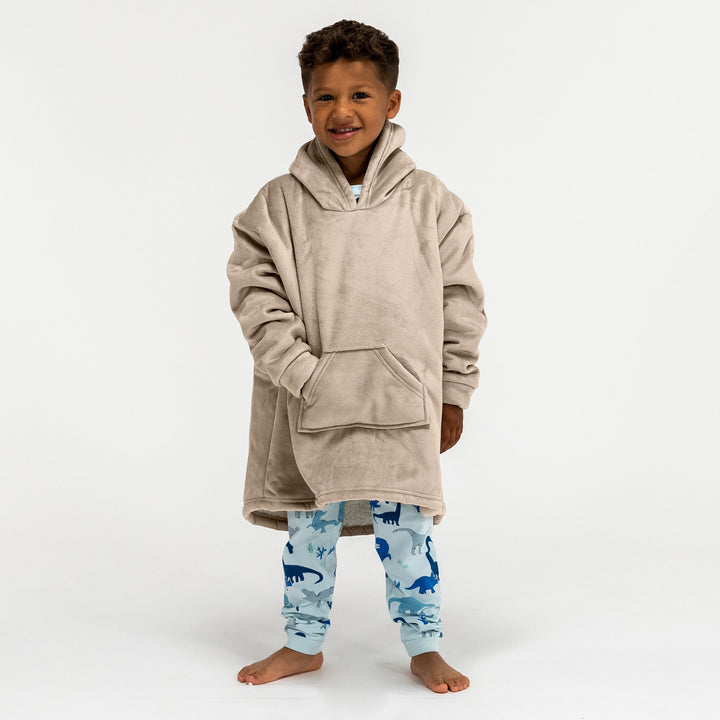Ekstra Stort Hettegenserpledd for Barn - Minky Krem / Mink 01