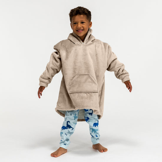 Ekstra Stort Hettegenserpledd for Barn - Minky Krem / Mink 03