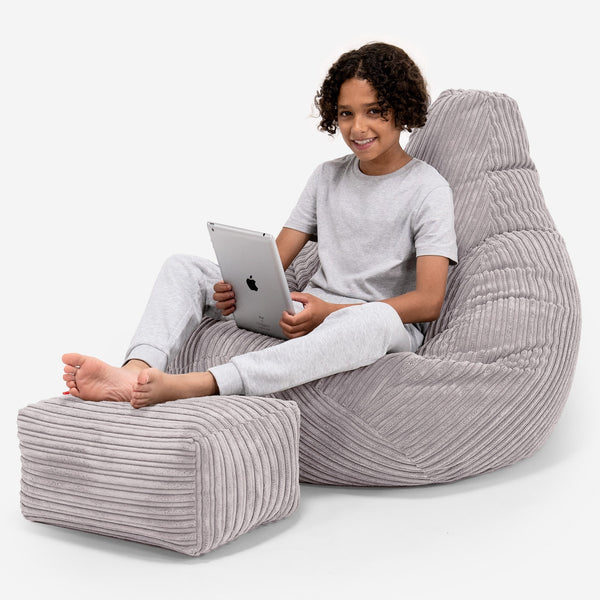 Gaming Saccosekk Stol for Barn 6-14 år - Klassisk Cord Aluminium Sølv 01