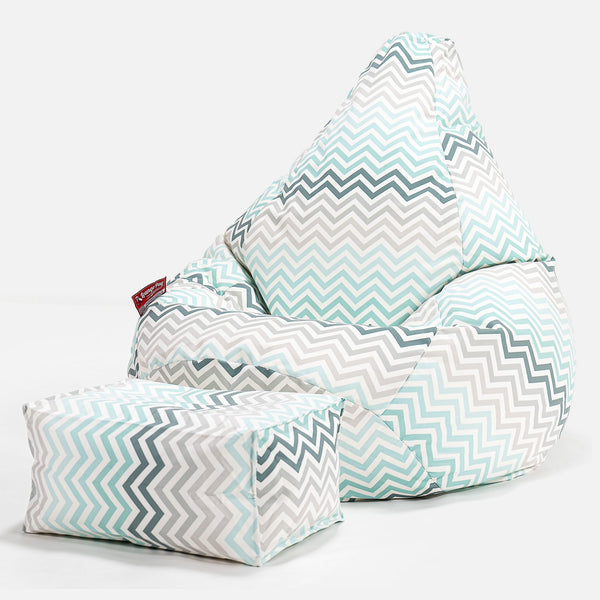 Hvilestol Saccosekk - Geo Trykk Chevron Turkis 01