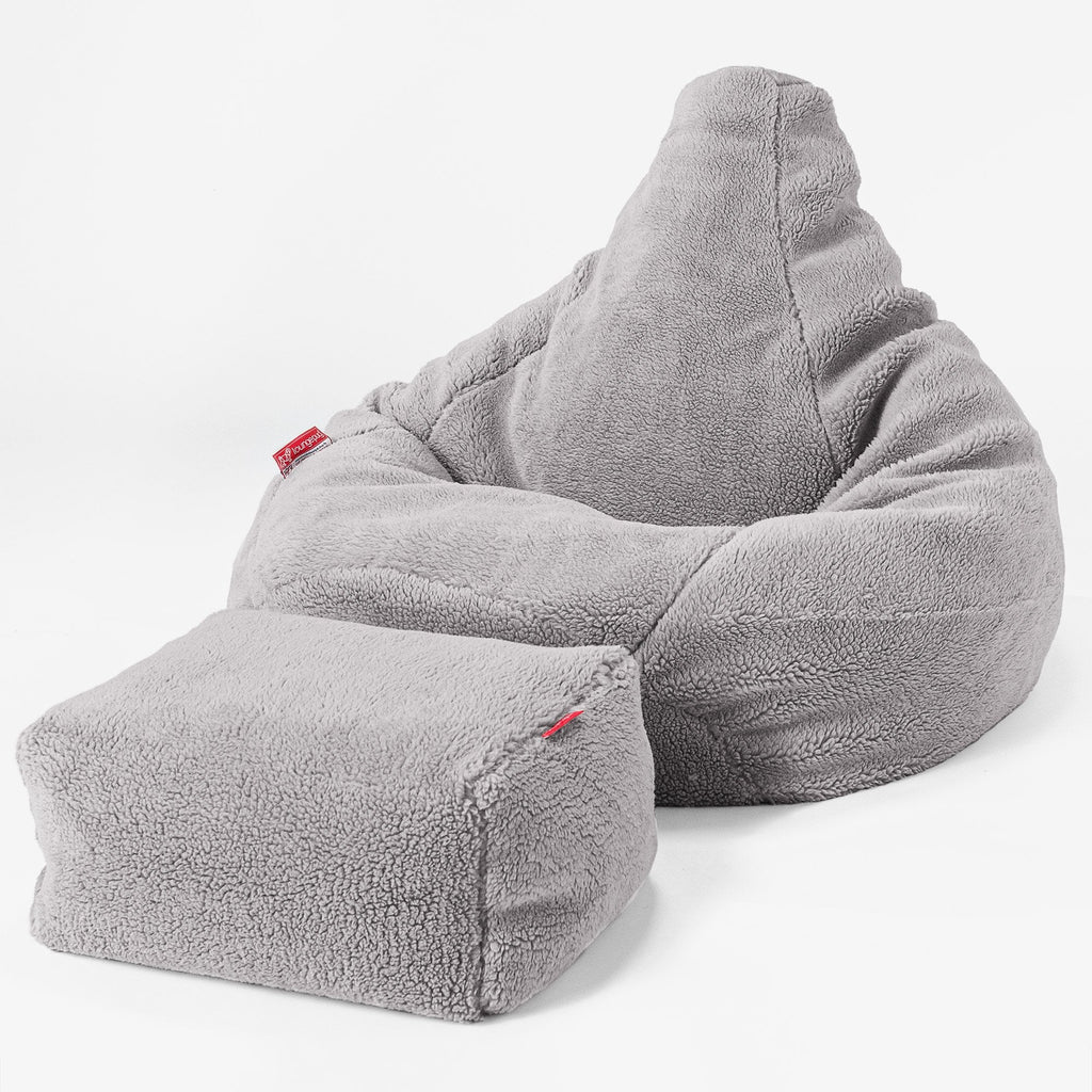 Hvilestol Saccosekk - Teddy-fuskepels Mellomgrå 01