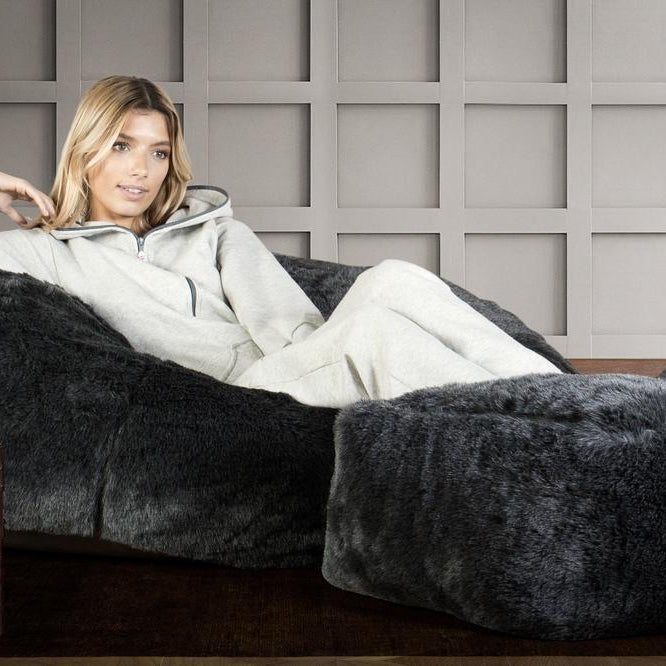 Klassisk Saccosekk Sofa - Fuskepels Svart 02