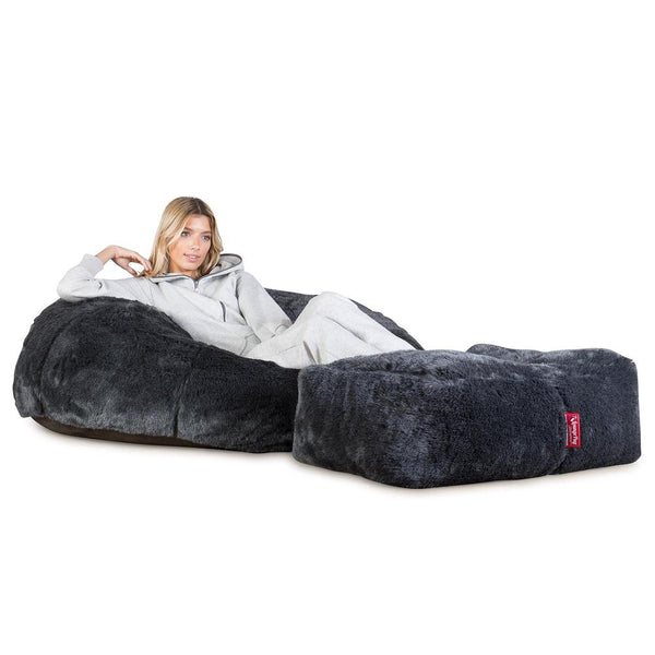Klassisk Saccosekk Sofa - Fuskepels Svart 01