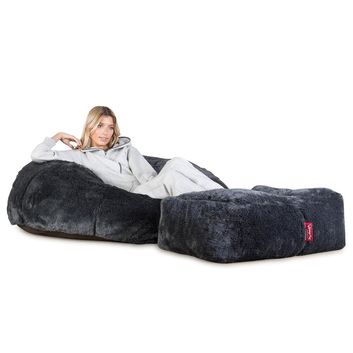 Klassisk Saccosekk Sofa - Fuskepels Svart 04