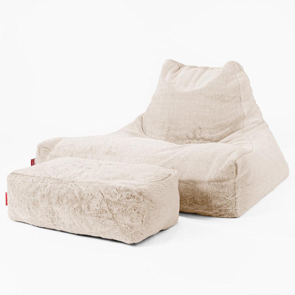 Mega-Lounge Saccosekk - Kanin-fuskepels Hvit 02