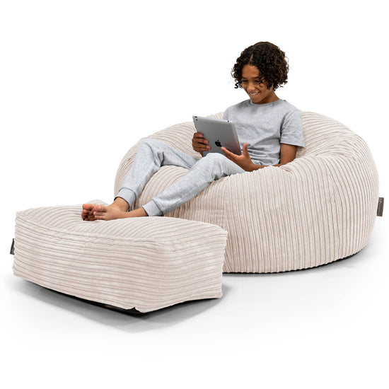 Saccosekk Sofa for Barn 6-14 år - Kordfløyel Elfenben 01