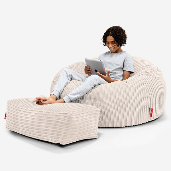 Saccosekk Sofa for Barn 6-14 år - Klassisk Cord Elfenben 01
