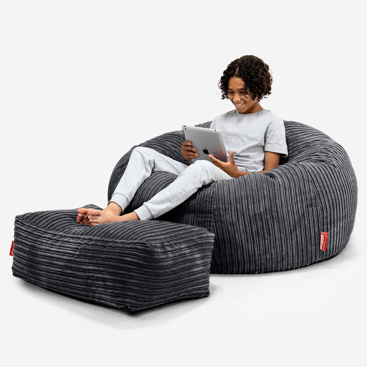 Saccosekk Sofa for Barn 6-14 år - Kordfløyel Svart 01