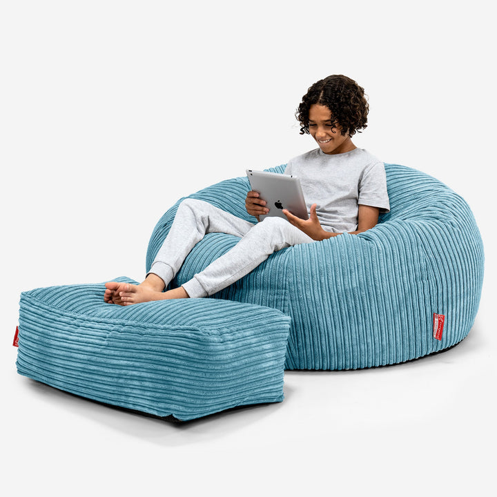 Saccosekk Sofa for Barn 6-14 år - Kordfløyel Turkis 01