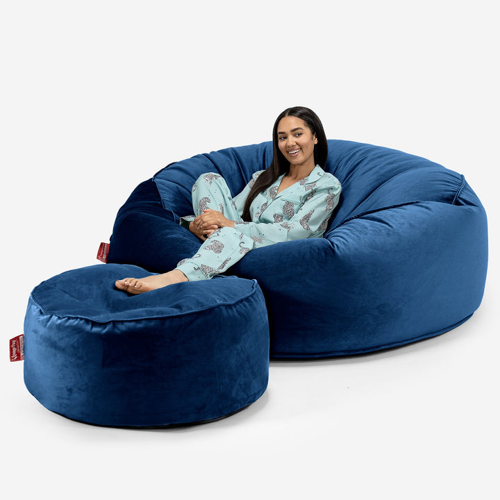 Saccosekk Sofa 'Mega-Mammut' - Fløyel Marineblå 02