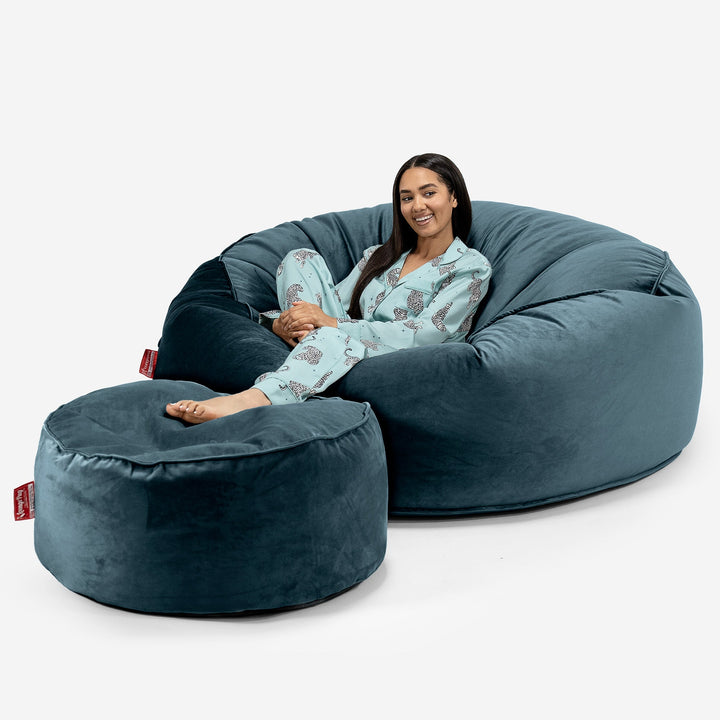 Saccosekk Sofa 'Mega-Mammut' - Fløyel Mørketurkis 02