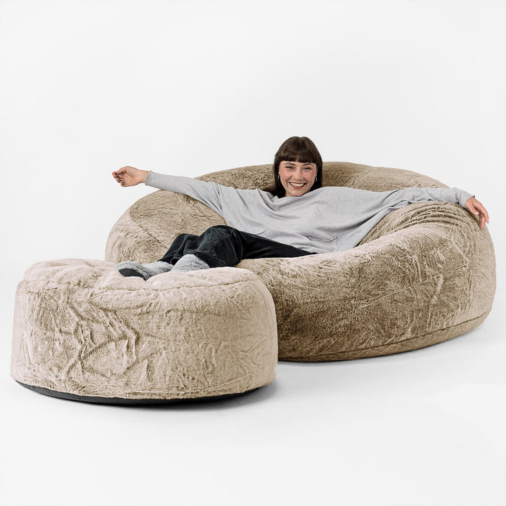 Saccosekk Sofa 'Mega-Mammut' - Kanin-fuskepels Gyllenbrun 02