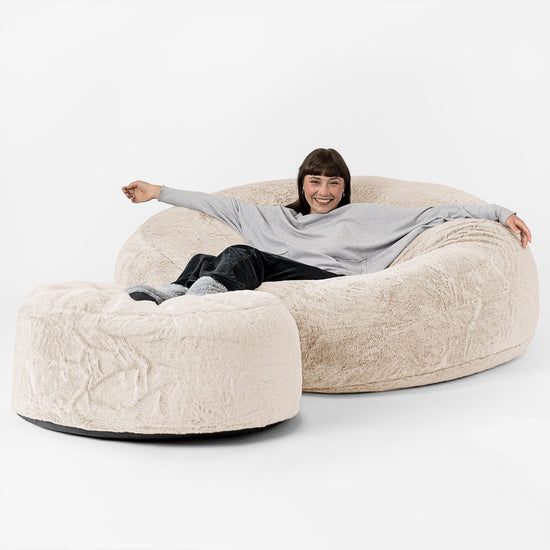 Saccosekk Sofa 'Mega-Mammut' - Kanin-fuskepels Hvit 02