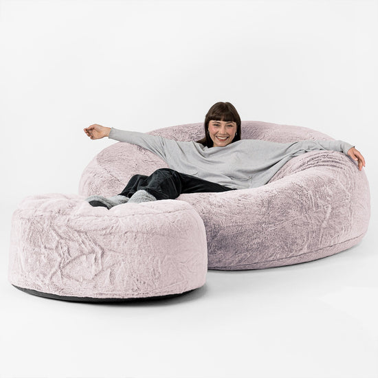 Saccosekk Sofa 'Mega-Mammut' - Kanin-fuskepels Støvete Rosa 02