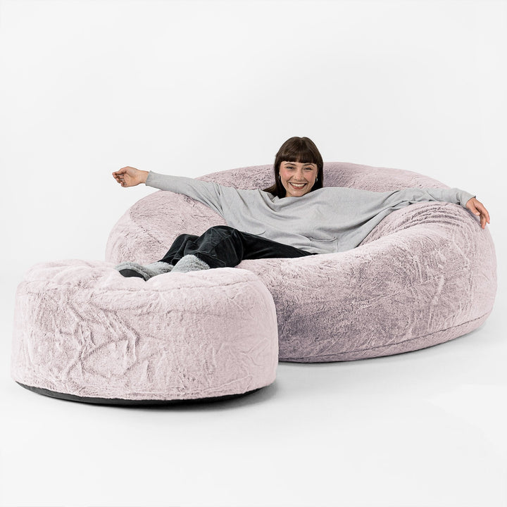 Saccosekk Sofa 'Mega-Mammut' - Kanin-fuskepels Støvete Rosa 02