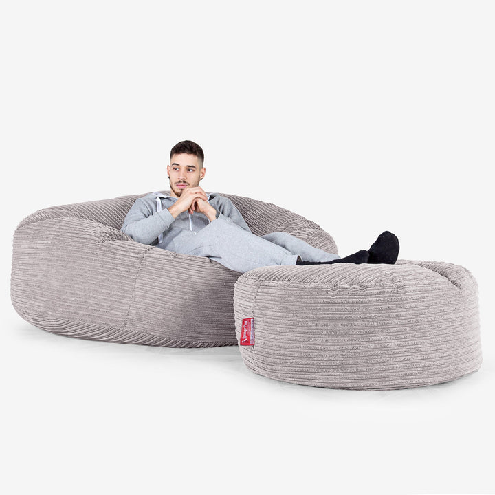 Saccosekk Sofa 'Mega-Mammut' - Kordfløyel Aluminium Sølv 02