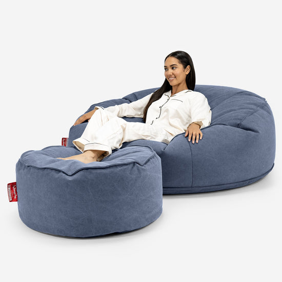 Saccosekk Sofa 'Mega-Mammut' - Steinvasket Denim Marineblå 02
